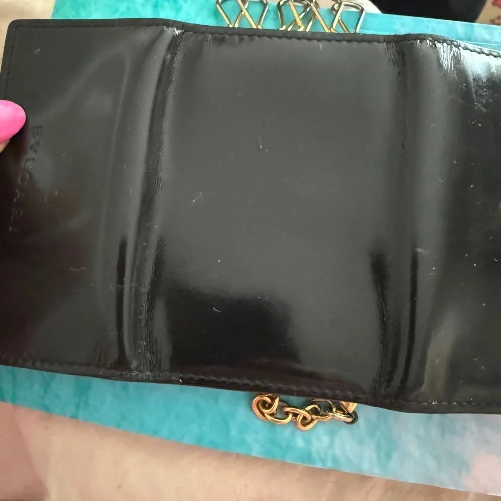 Bulgari Glossy Black Key and card Holder with Gold Chain So pretty!